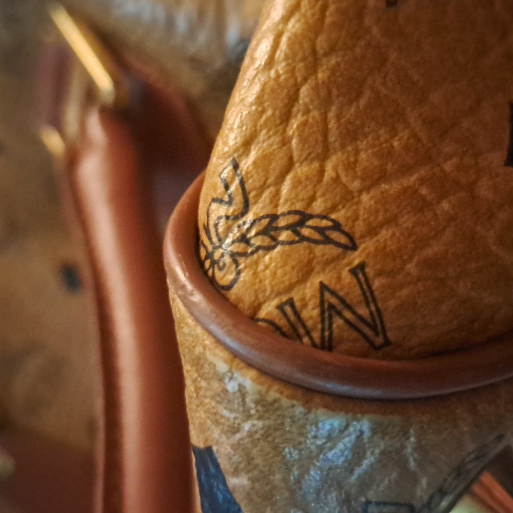 MCM Cognac Monogram Satchel with Brown Leather Trim and Gold Hardware - Picture 9 of 14